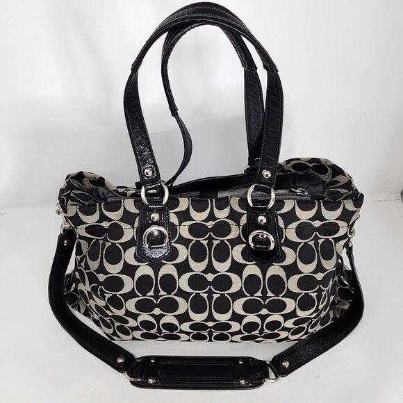 Coach Black Ashley Satchel Shoulder Bag Sateen Pleated Handbag Purse Pocketbook - Picture 12 of 16